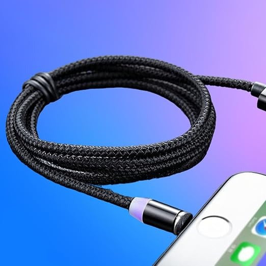 3-in-1 Magnetic Fast Charging Cable | Micro Usb, Type-c & Iphone | 360° Rotation | Led | 3a | Nylon Braided | Magnetic Charging Cables For Android & Ios | Charging Cable For Mobile Phone ( Random Color )